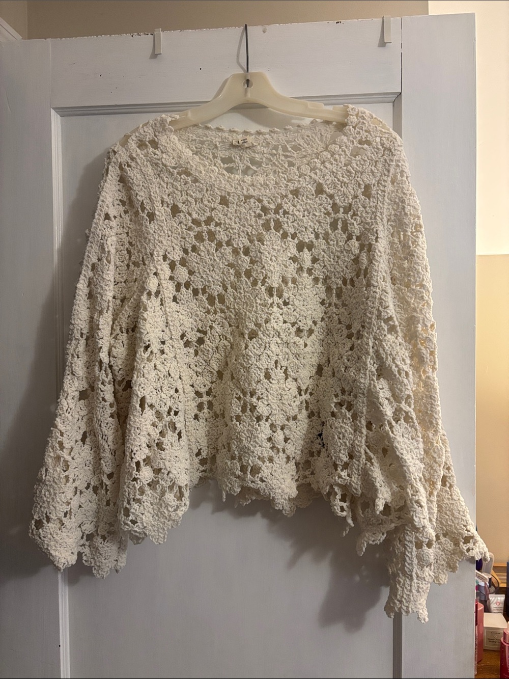 POL Bohemian Crochet Openwork Sweater - Cream